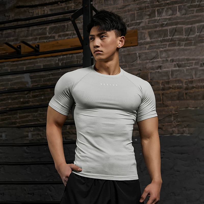 Vest Up Men's Slim Fit Seamless Gym T-Shirt – Stretch Compression