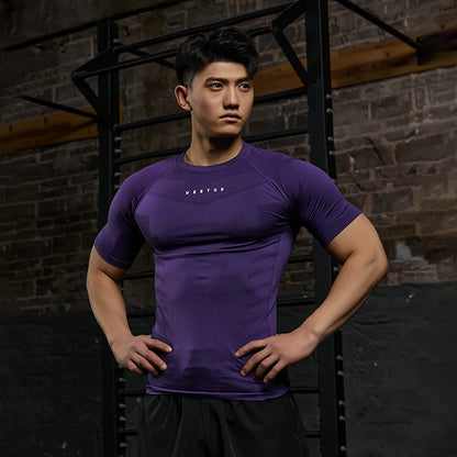 Black Men's Slim Fit Seamless Gym T-Shirt