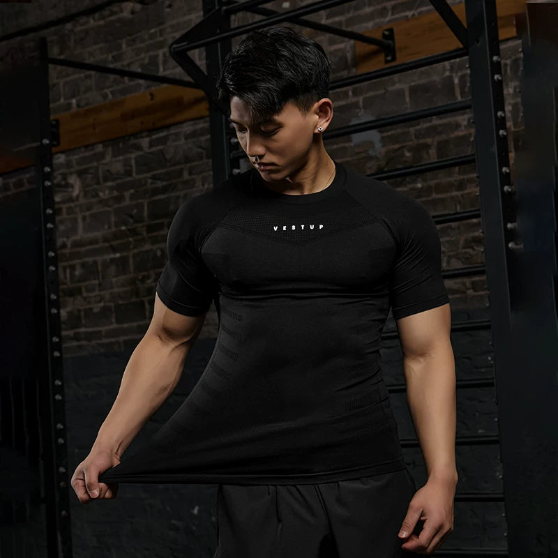 Black Men's Slim Fit Seamless Gym T-Shirt