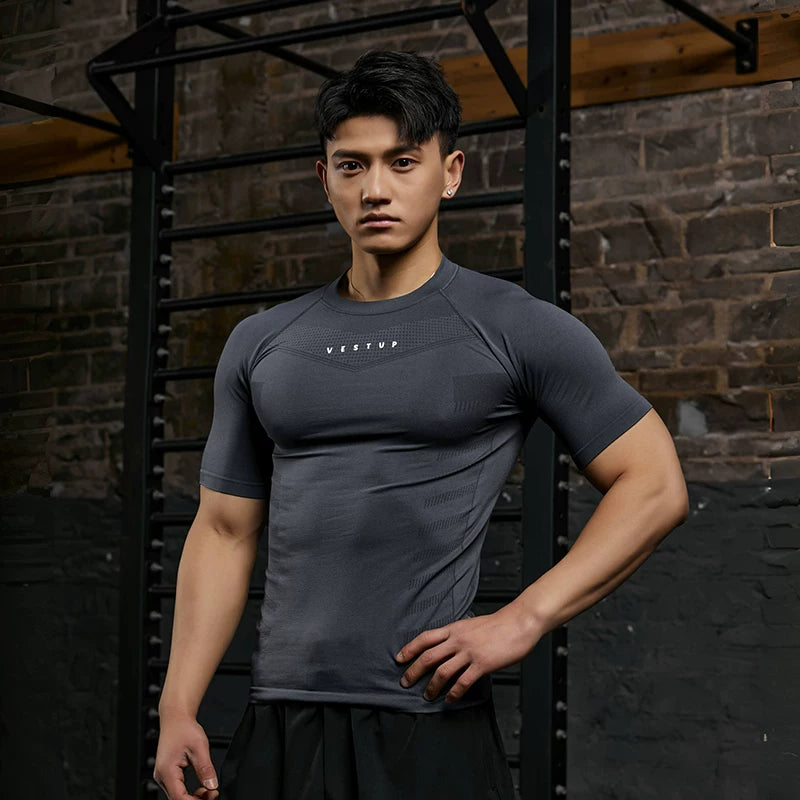 Vest Up Men's Slim Fit Seamless Gym T-Shirt – Stretch Compression